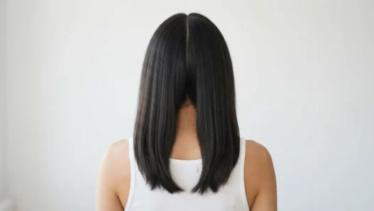 Back view of woman's dark hair freshly center-parted with a rat-tail comb split into two equal loose sections