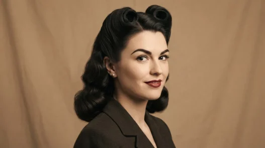 A pair of 1940s victory rolls set above the forehead